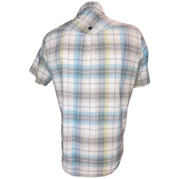 Prana Short Sleeve Pearl Snap Shirt Size Medium Plaid Western Dual Pockets - Picture 3 of 10